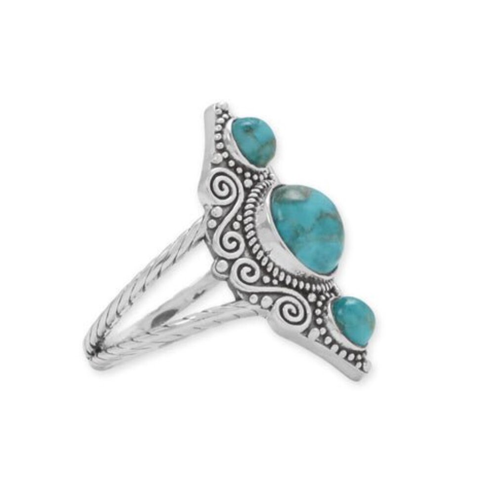 Sterling Silver Triple Turquoise Scroll Double Band Ring - sizes 6 and 9 - Picture 2 of 2